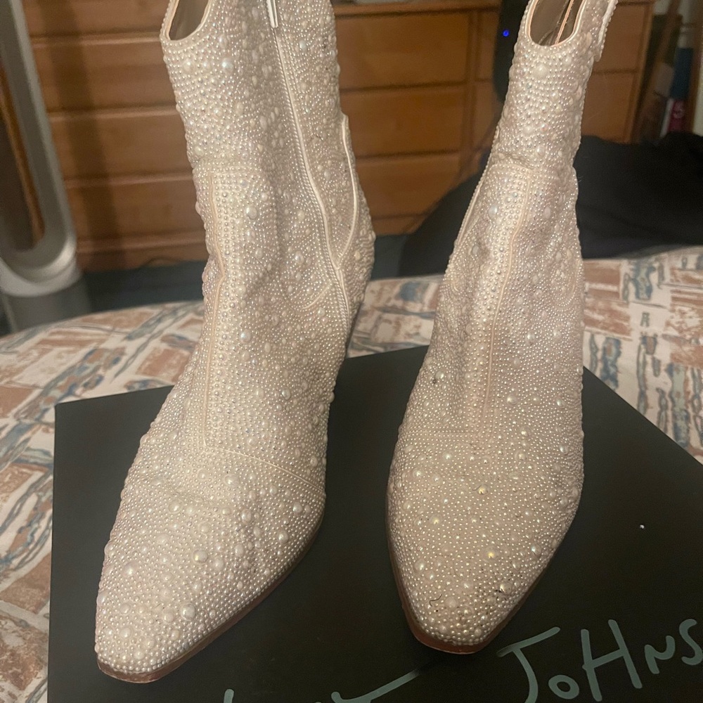 Betsey Johnson White Rhinestone Boots